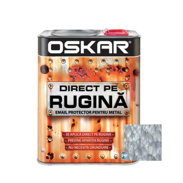 Vopsea metal Oskar Direct pe Rugină, Argintiu Lovitură de Ciocan, 2.5L - imagine 1