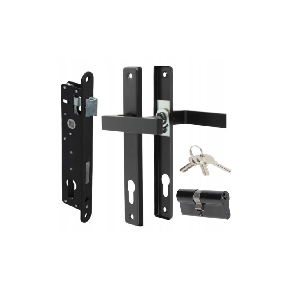 Pachet broască pentru porți, negru, set complet cu mânere și cilindru - imagine 1