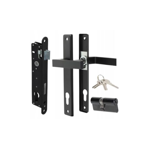 Pachet broască pentru porți, negru, set complet cu mânere și cilindru - imagine 1