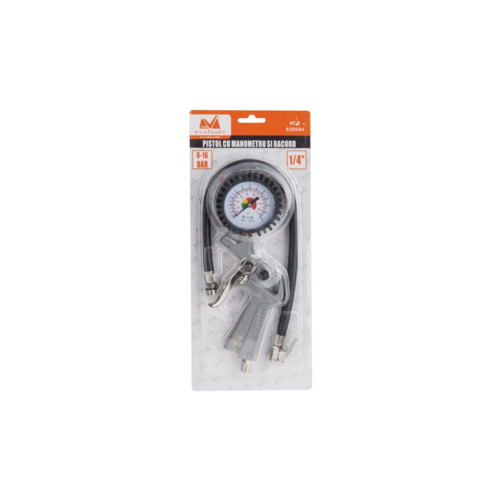 Pistol de umflat roți cu manometru Evotools HGT630044, 0-16 bar, 1/4" - imagine 2