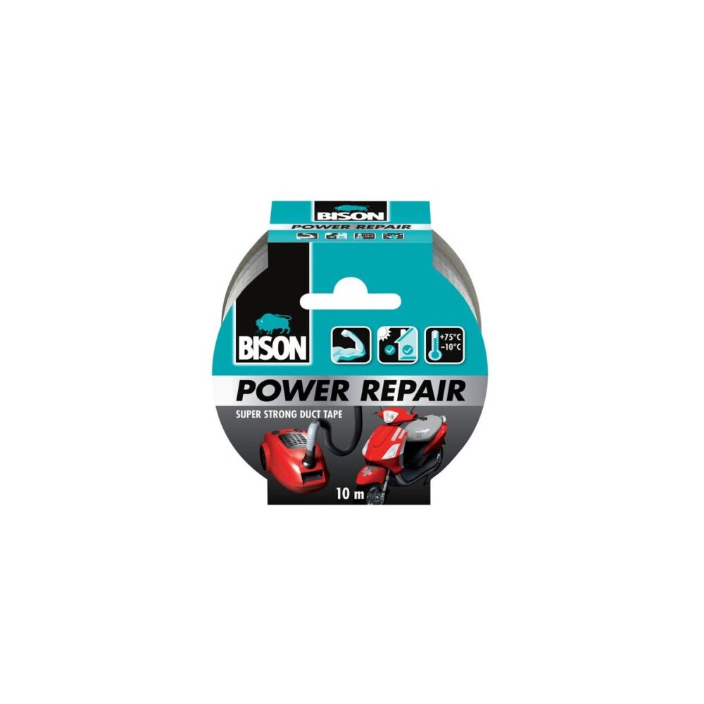 Bandă adezivă universală Bison Power Repair, gri, 50 mm x 10 m - imagine 1