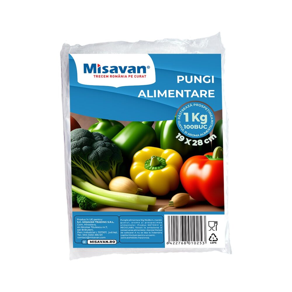 Pungi alimentare Misavan, 1 kg, 19 x 28 cm, 100 bucăți - imagine 1