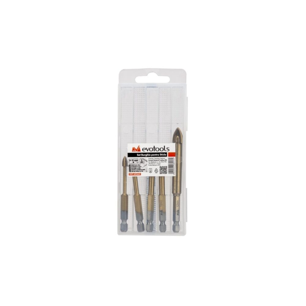 Set 5 burghie pentru sticlă Evotools HGT682662, 5-12 mm - imagine 2