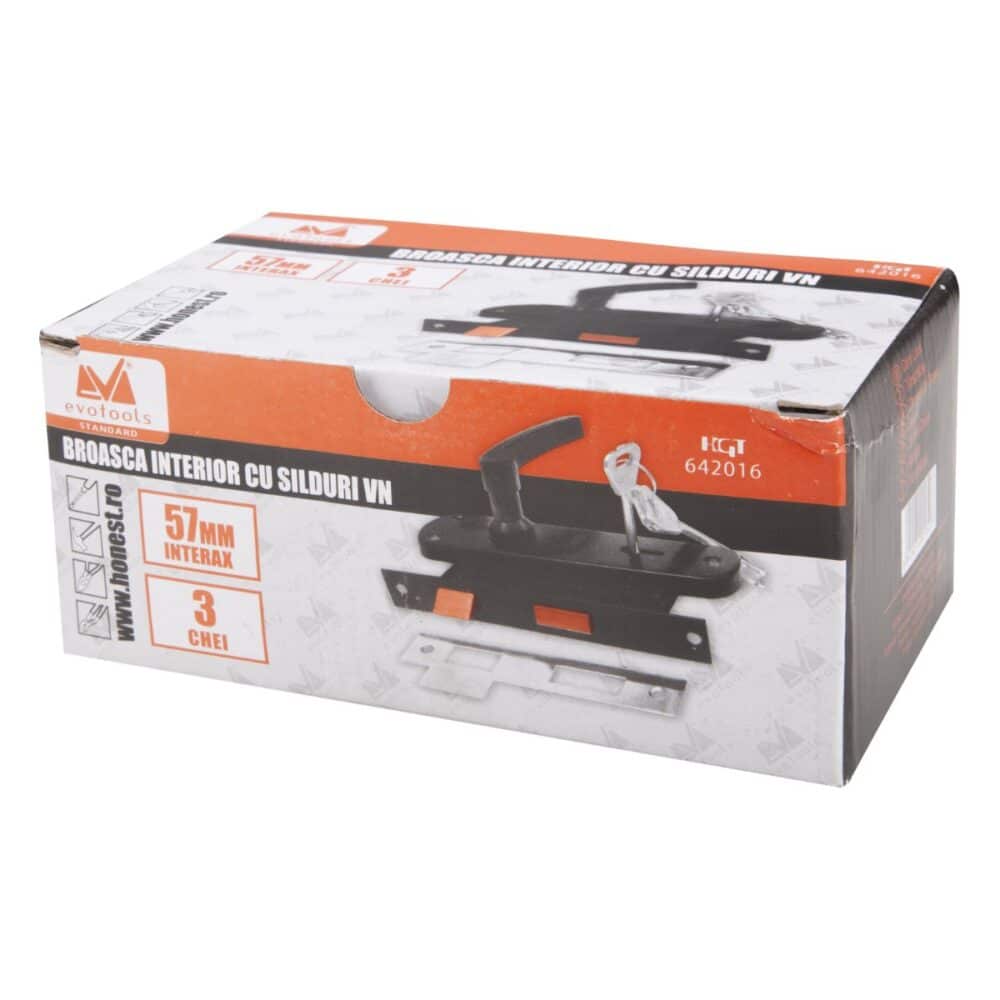 Broască pentru uși de interior Evotools HGT 642016, cu șilduri și mânere, interax 57 mm - imagine 2
