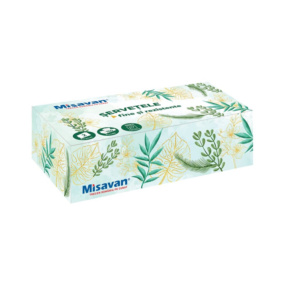 Șervețele faciale Misavan Green, 2 straturi, 150 bucăți - imagine 1
