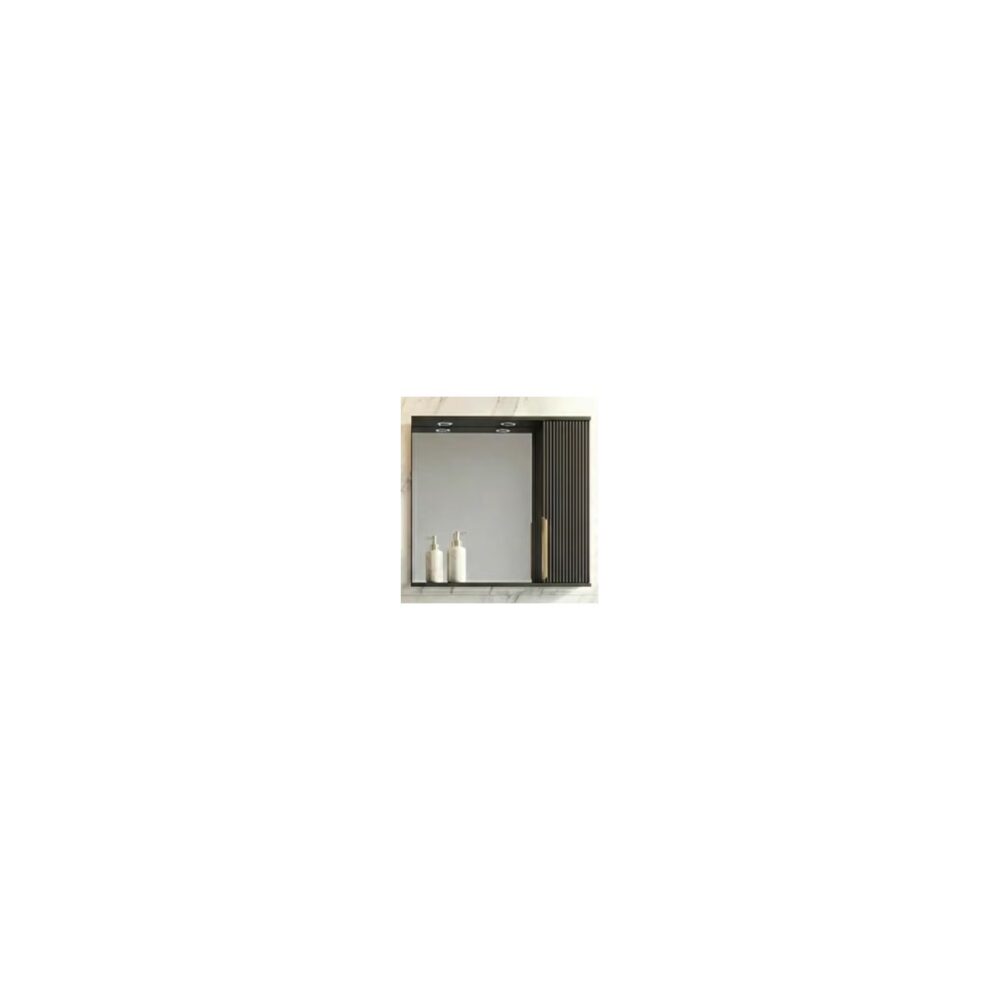 Oglindă baie Estriado 80 cm cu 1 ușă și iluminare, Negru, ART66852 - imagine 1