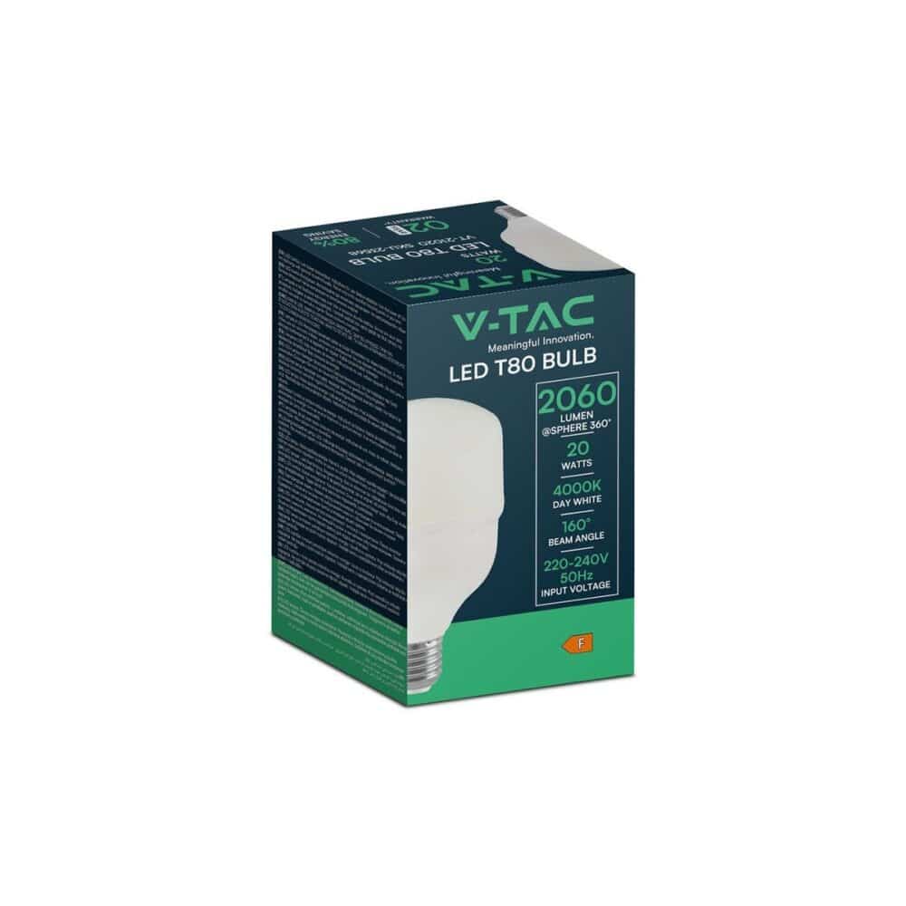 Bec LED V-TAC T80, 20W, E27, 2060 lm, lumină albă neutră 4000K - imagine 2