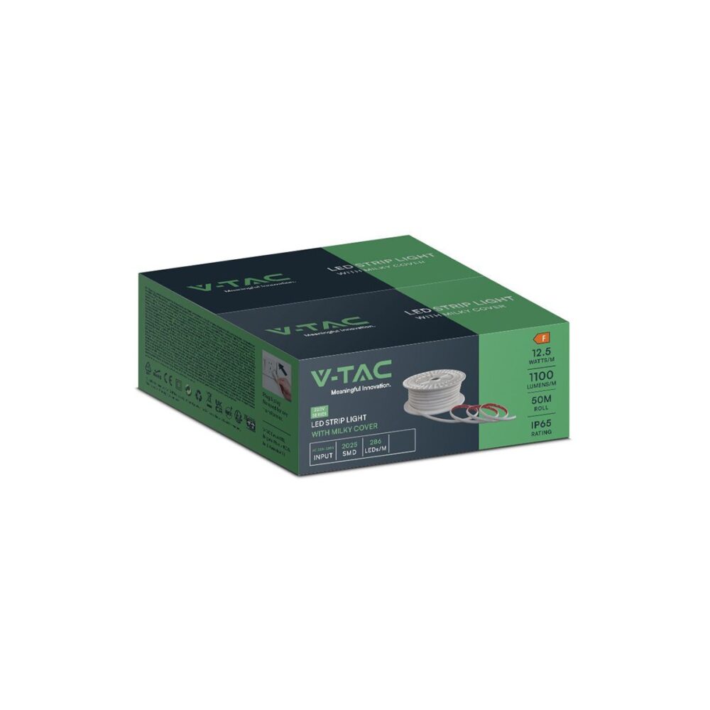 Bandă LED V-TAC 23722, 12.5W/m, 1100 lm, IP65, 220V, cu înveliș mat - imagine 2