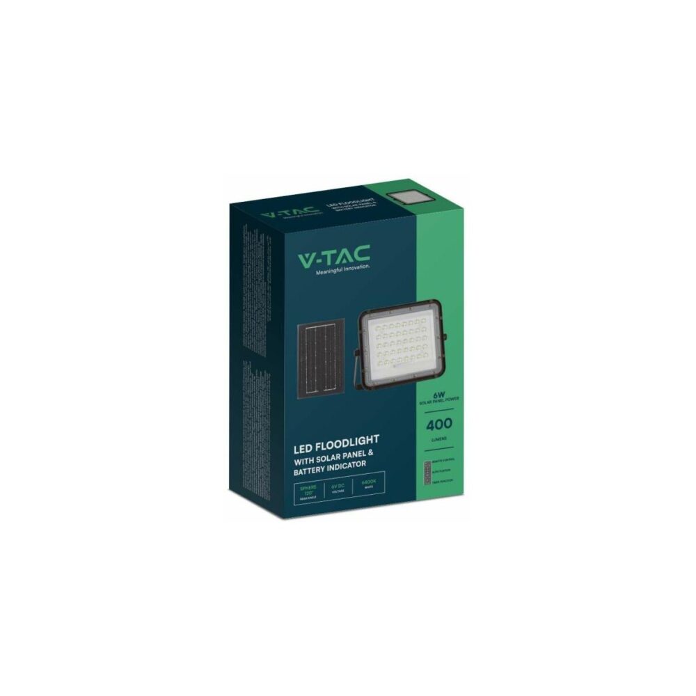 Proiector LED Solar V-TAC 100W, 400 lm, cu Panou Solar și Telecomandă, Negru - imagine 2