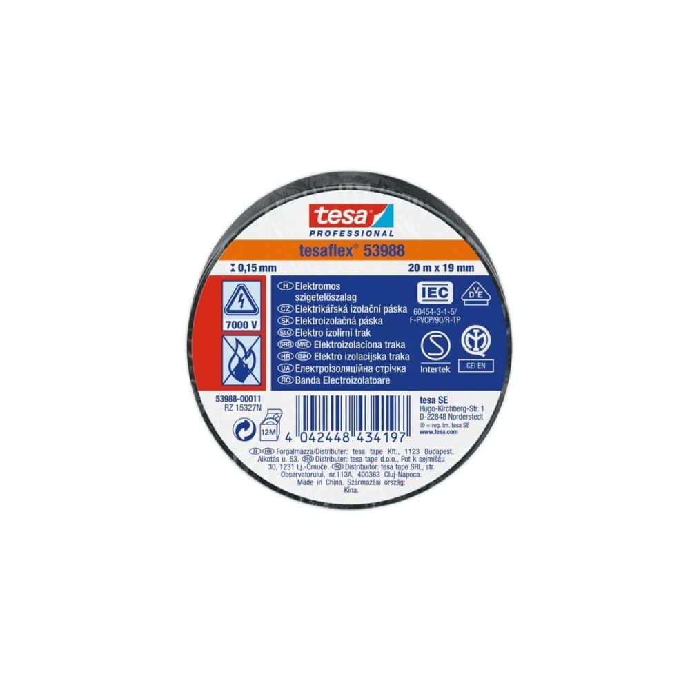 Bandă izolatoare tesa tesaflex 53988, neagră, 20m x 19mm - imagine 1