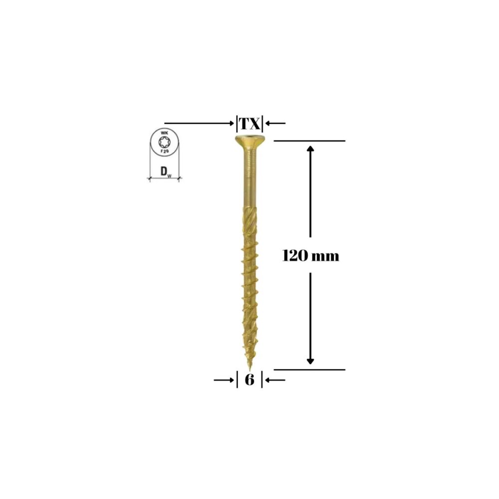 Șurub pentru lemn Klimas 6 x 120 mm, cap înecat, amprentă Torx - imagine 1