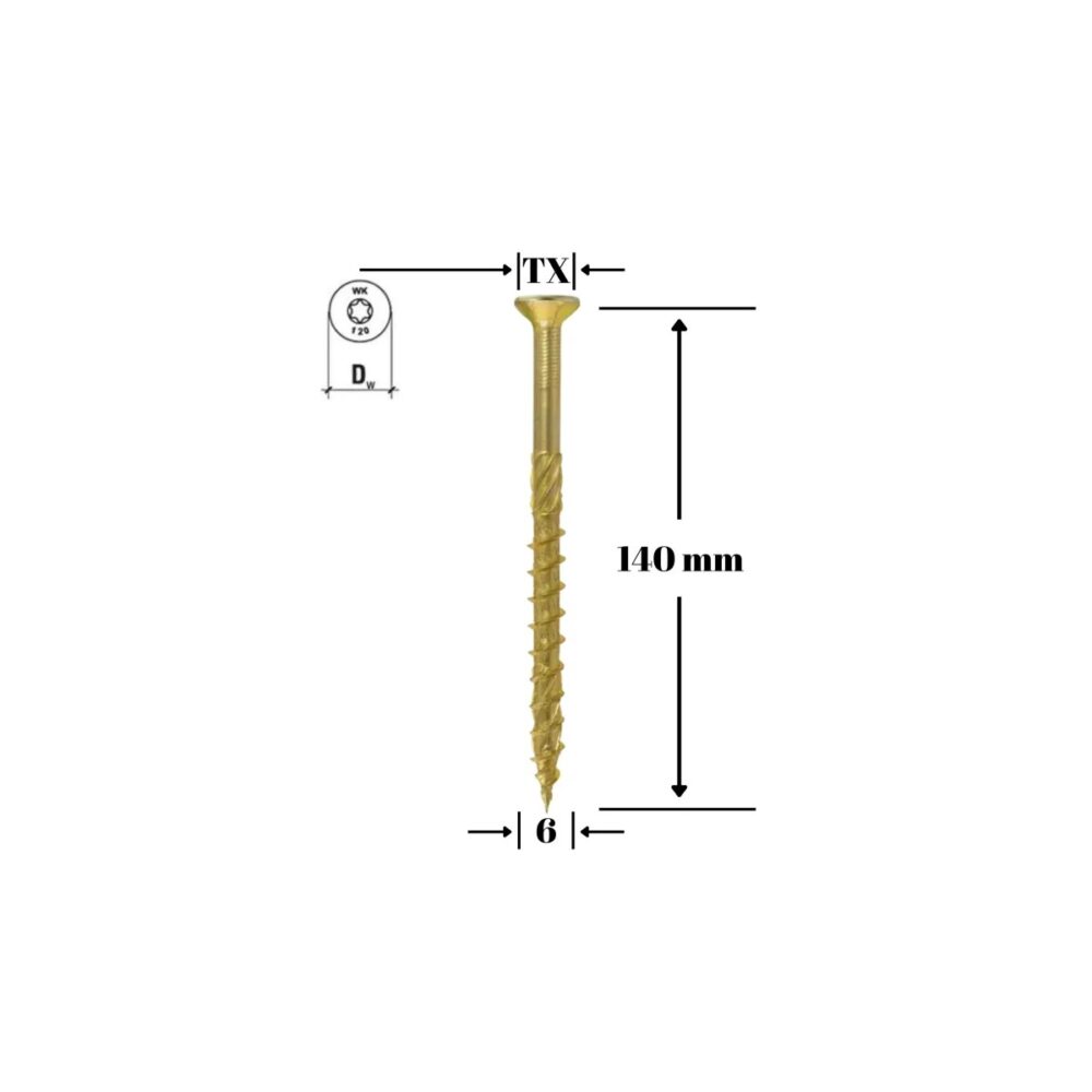 Șurub pentru lemn Klimas 6 x 140 mm, cap înecat, Torx - imagine 1
