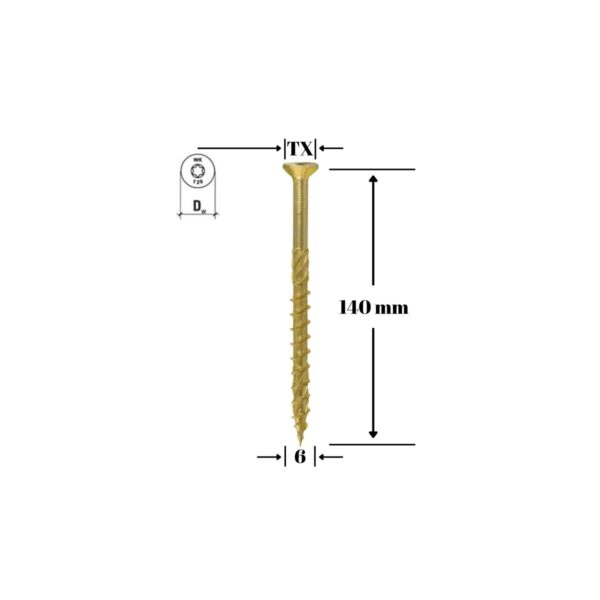 Șurub pentru lemn Klimas 6 x 140 mm, cap înecat, Torx - imagine 1