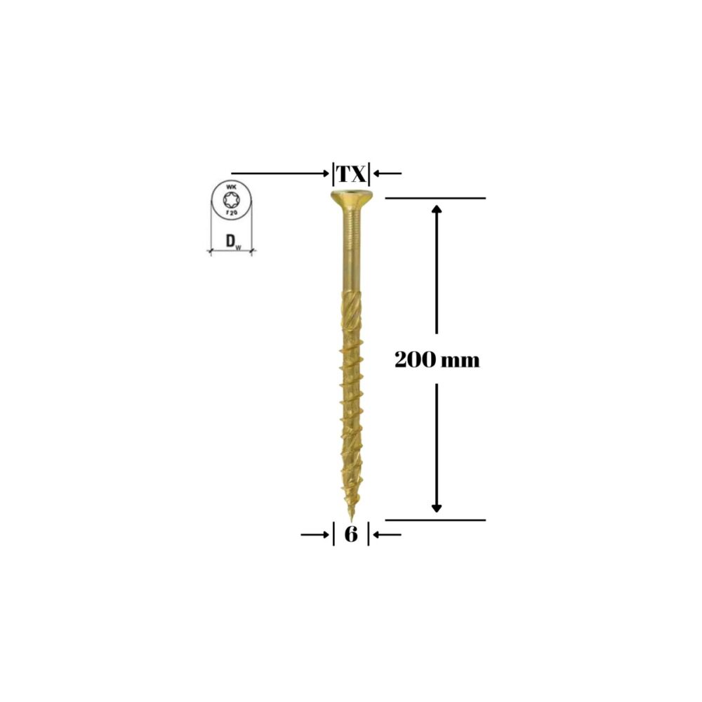 Șurub pentru lemn Klimas 6 x 200 mm, cap înecat, amprentă TX - imagine 1