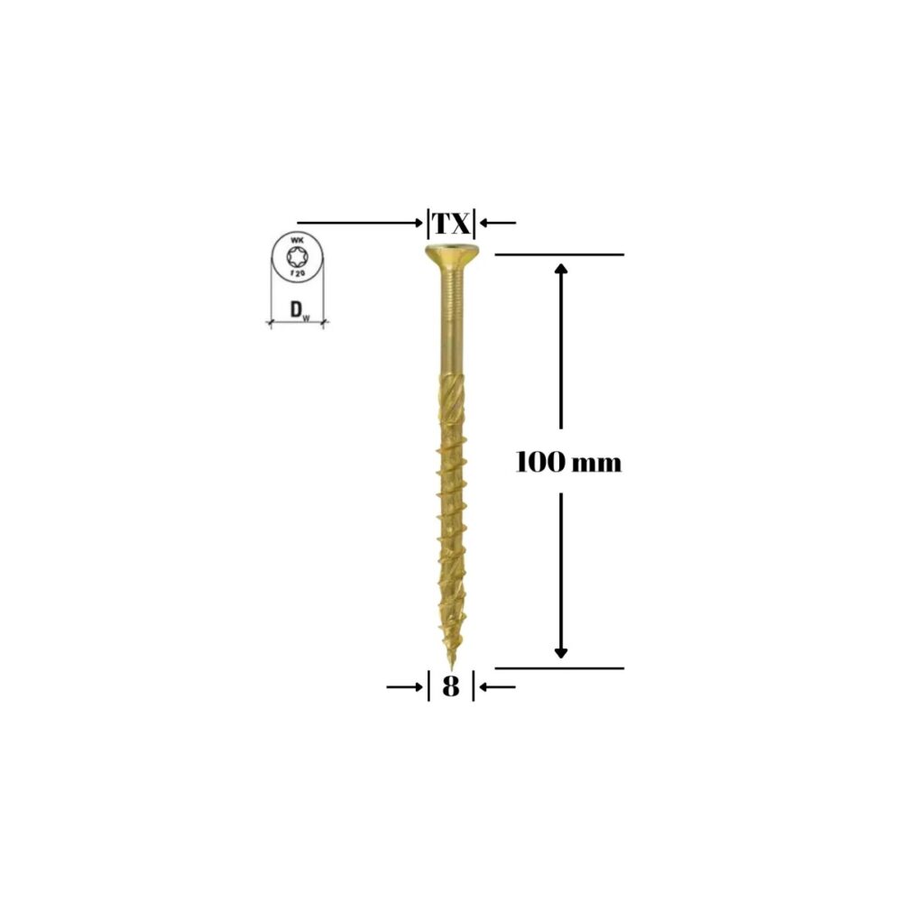 Șurub structural pentru lemn Klimas 8 x 100 mm, cap înecat, amprentă Torx TX40 - imagine 1