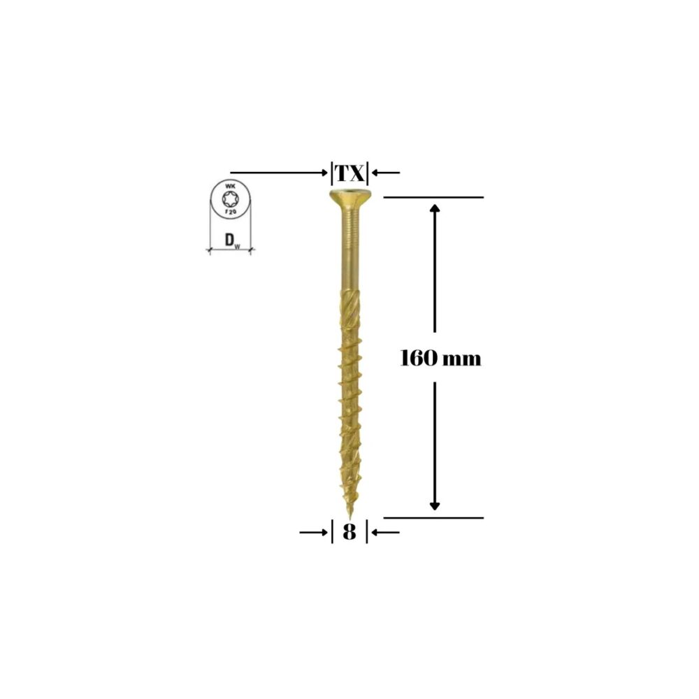 Șurub pentru lemn Klimas 8 x 160 mm, cap înecat, amprentă TX - imagine 1