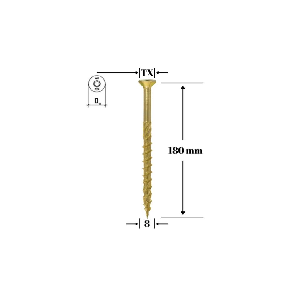 Șurub pentru lemn Klimas 8 x 180 mm, cap înecat, amprentă TX40 - imagine 1
