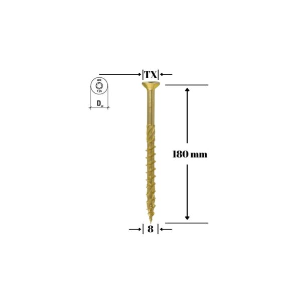 Șurub pentru lemn Klimas 8 x 180 mm, cap înecat, amprentă TX40 - imagine 1