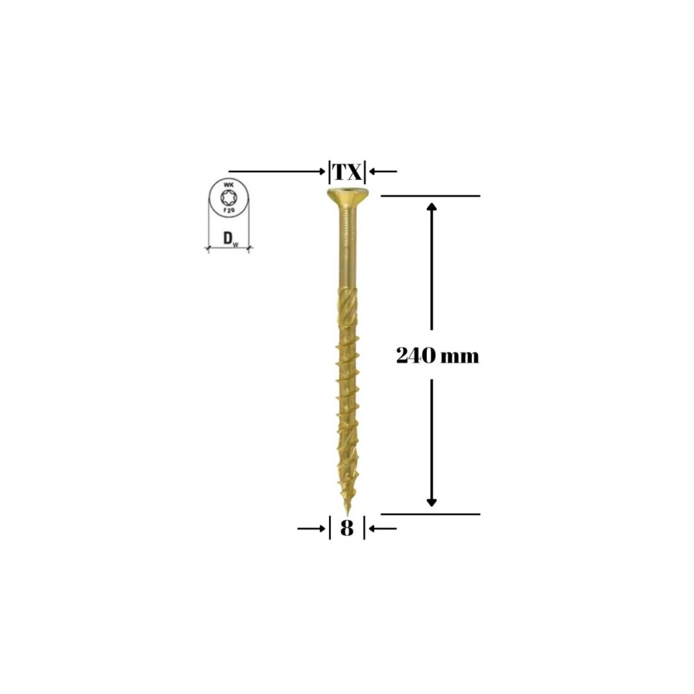 Șurub pentru lemn Klimas 8 x 240 mm, cap înecat, Torx - imagine 1