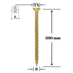 Șurub pentru lemn Klimas 8 x 300 mm, cap înecat, amprentă TX