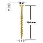 Șurub pentru lemn cu cap înecat Klimas 8 x 360 mm, amprentă TX