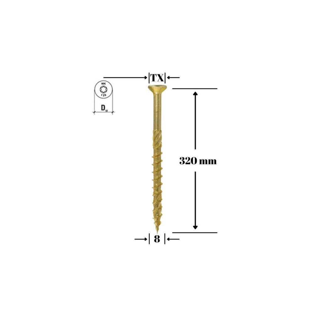 Șurub pentru lemn Klimas 8 x 320 mm, cap înecat, Torx TX40 - imagine 1