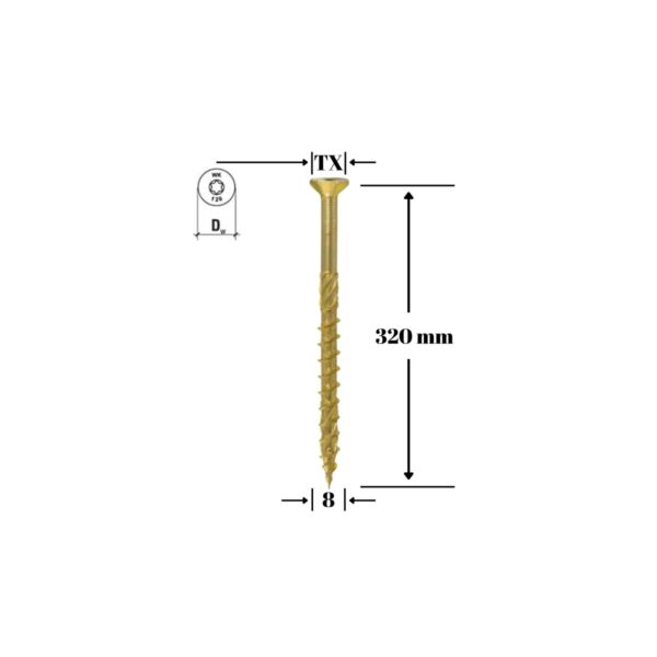 Șurub pentru lemn Klimas 8 x 320 mm, cap înecat, Torx TX40 - imagine 1