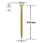 Șurub pentru lemn Klimas 8 x 340 mm, cap înecat, amprentă Torx (TX)