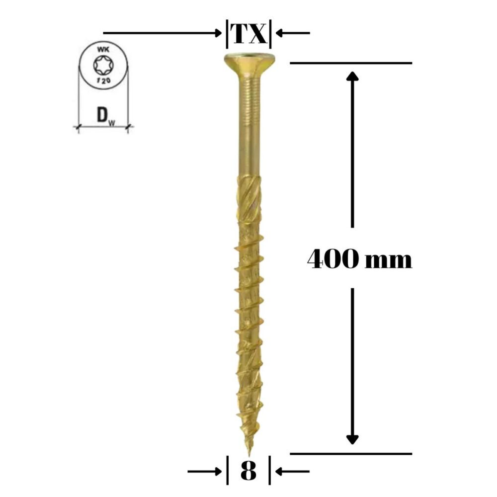 Șurub pentru lemn Klimas 8 x 400 mm, cap înecat, amprentă Torx - imagine 1