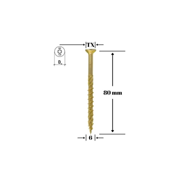 Șurub pentru lemn Klimas 6 x 80 mm, cap înecat, amprentă Torx - imagine 1