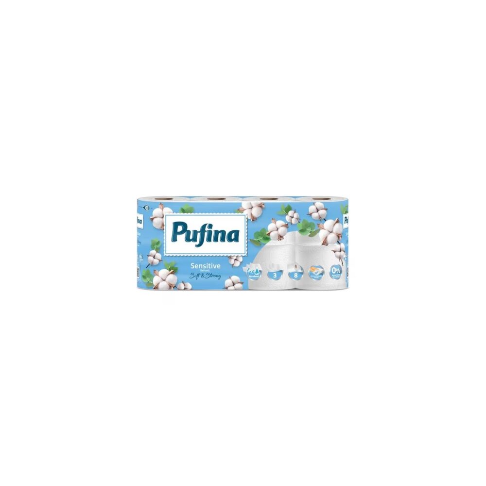 Hârtie igienică Pufina Sensitive, 3 straturi, 8 role - imagine 1