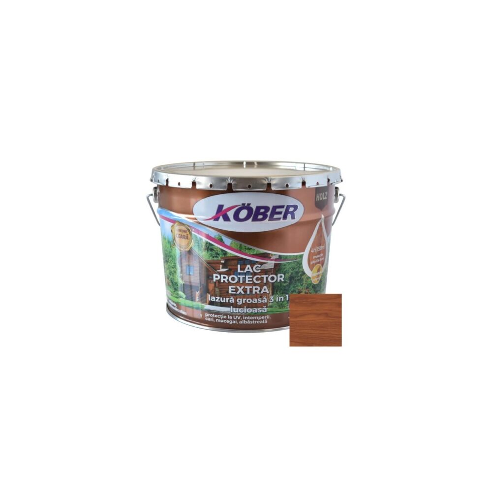 Lac protector extra Kober Holz, lazură 3 în 1, nuc mediu, 2.5L - imagine 1