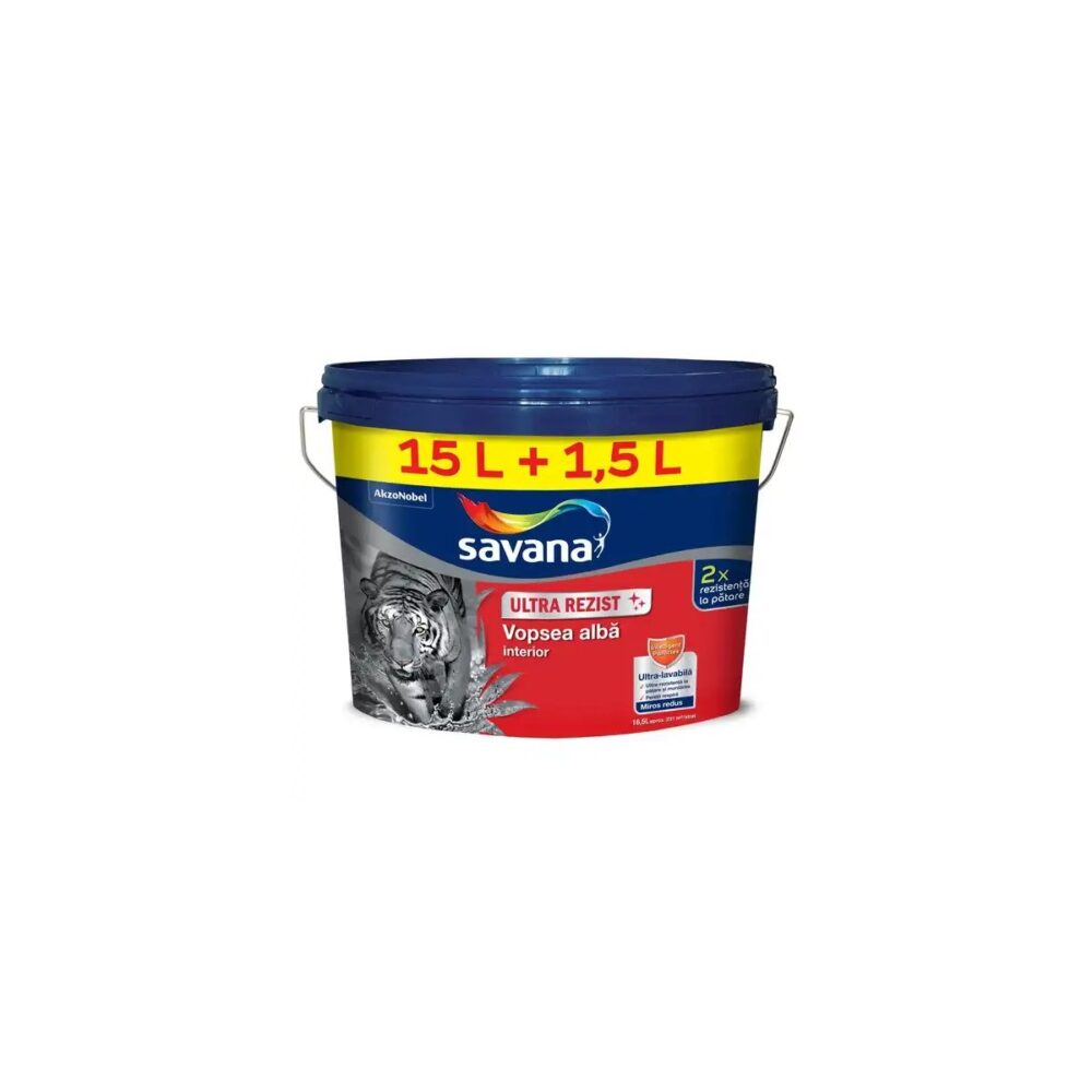 Vopsea lavabilă interior Savana Ultra Rezist, albă, 16.5L (15L + 1.5L) - imagine 1