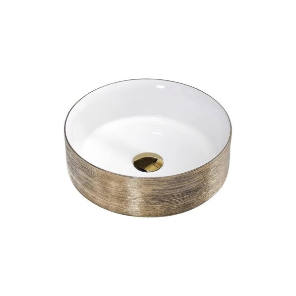 Lavoar ceramic rotund alb/auriu TR8411H, montaj pe blat - imagine 1