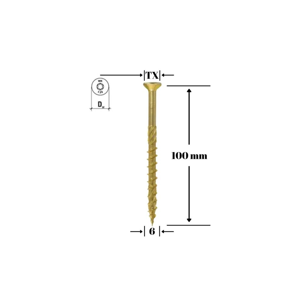 Șurub pentru lemn Klimas 6 x 100 mm, cap înecat, amprentă Torx - imagine 1