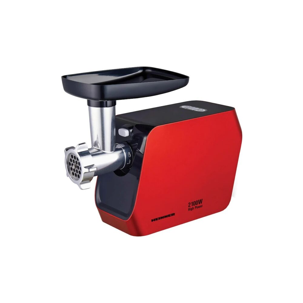 Mașină de tocat carne Heinner MG2100RD, 2100W, accesorii roșii și cârnați, Roșu - imagine 2
