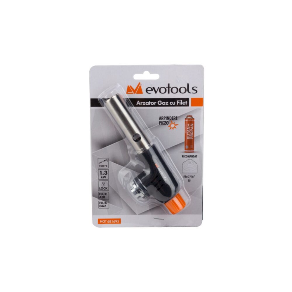 Arzător gaz cu filet Evotools HGT 681695, aprindere piezo, 1.3 kW - imagine 2