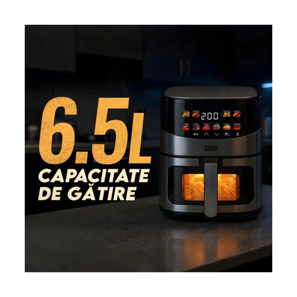 Frituză cu aer cald iHunt, 6.5L, 12 meniuri presetate, fereastră vizualizare - imagine 2