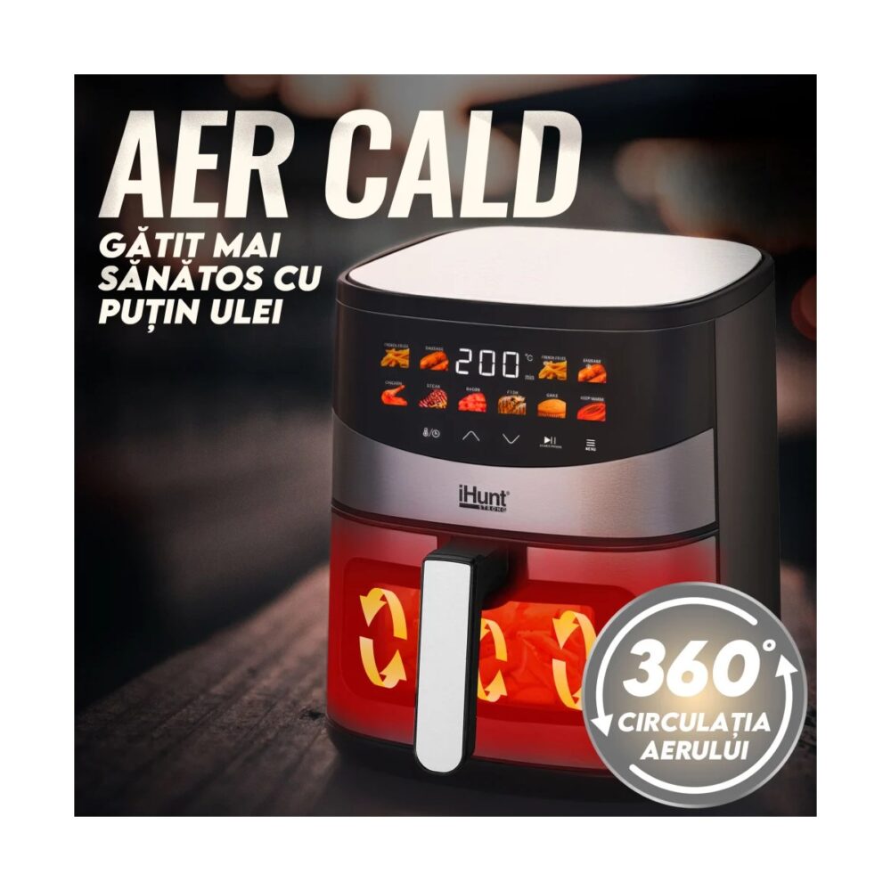 Frituză cu aer cald iHunt, 6.5L, 12 meniuri presetate, fereastră vizualizare - imagine 3