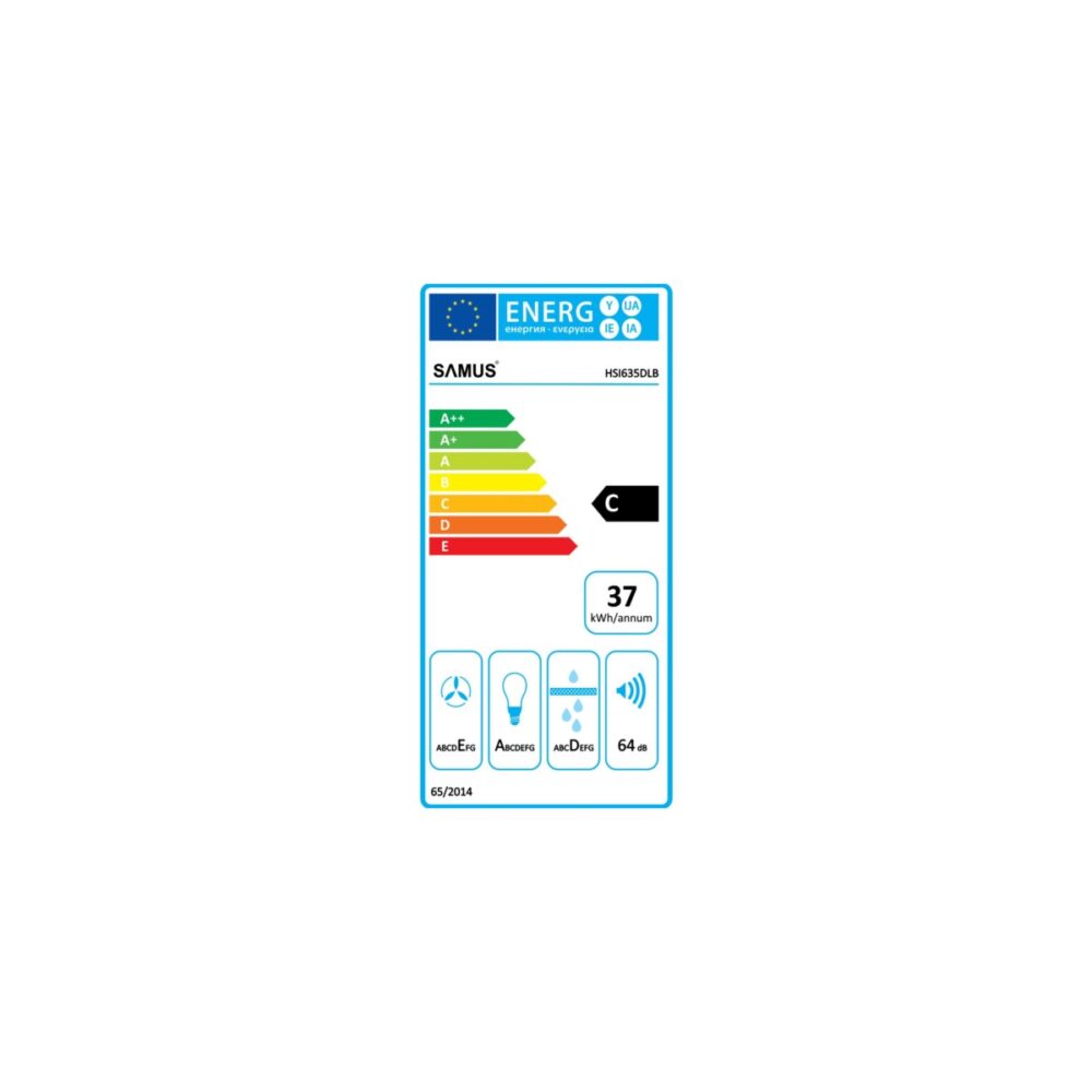 Hotă decorativă Samus HSI635DLB, Clasa C, Design sticlă neagră - imagine 2