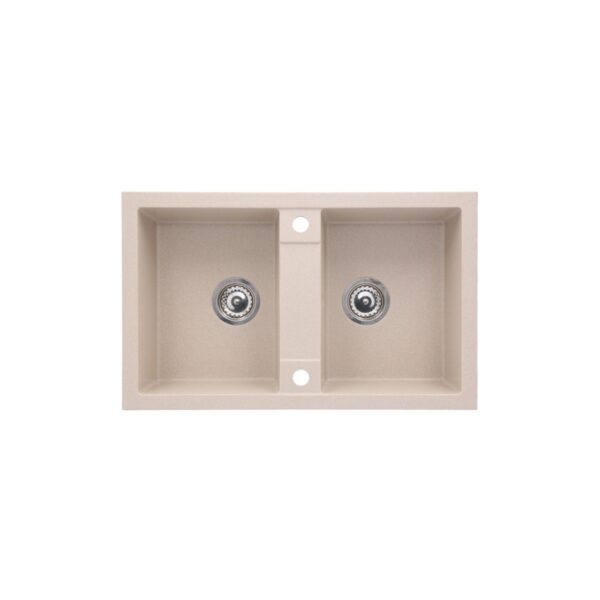Set chiuvetă bucătărie Duo 2C cu baterie, granit compozit, nisip - imagine 1