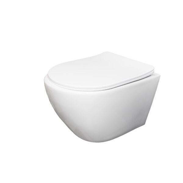 Vas WC suspendat Rimless, alb, rotund, cu capac inclus, A1253WG - imagine 1