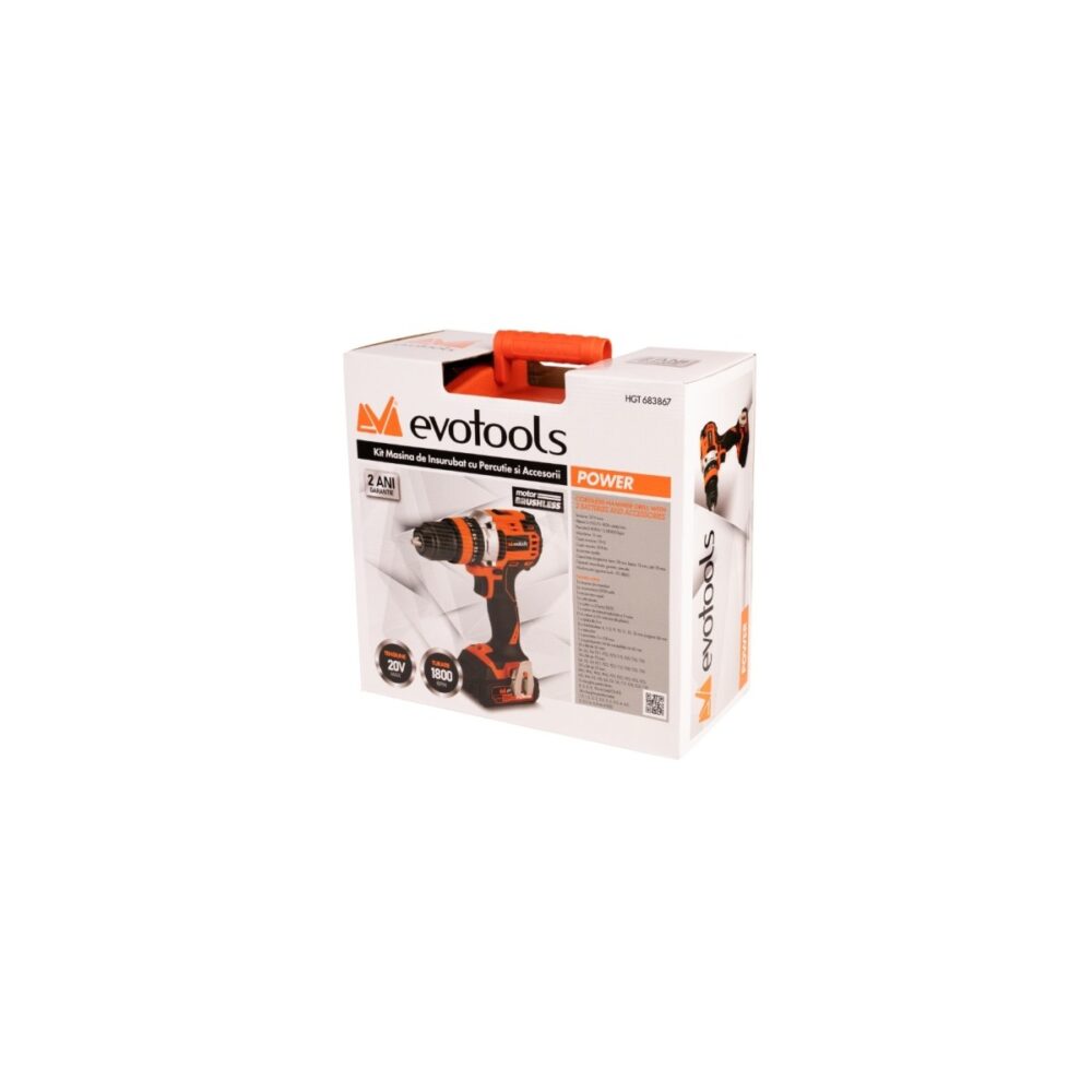 Mașină de înșurubat cu percuție EvoTools HGT683867, 20V, Motor Brushless, Kit cu 2 acumulatori - imagine 5
