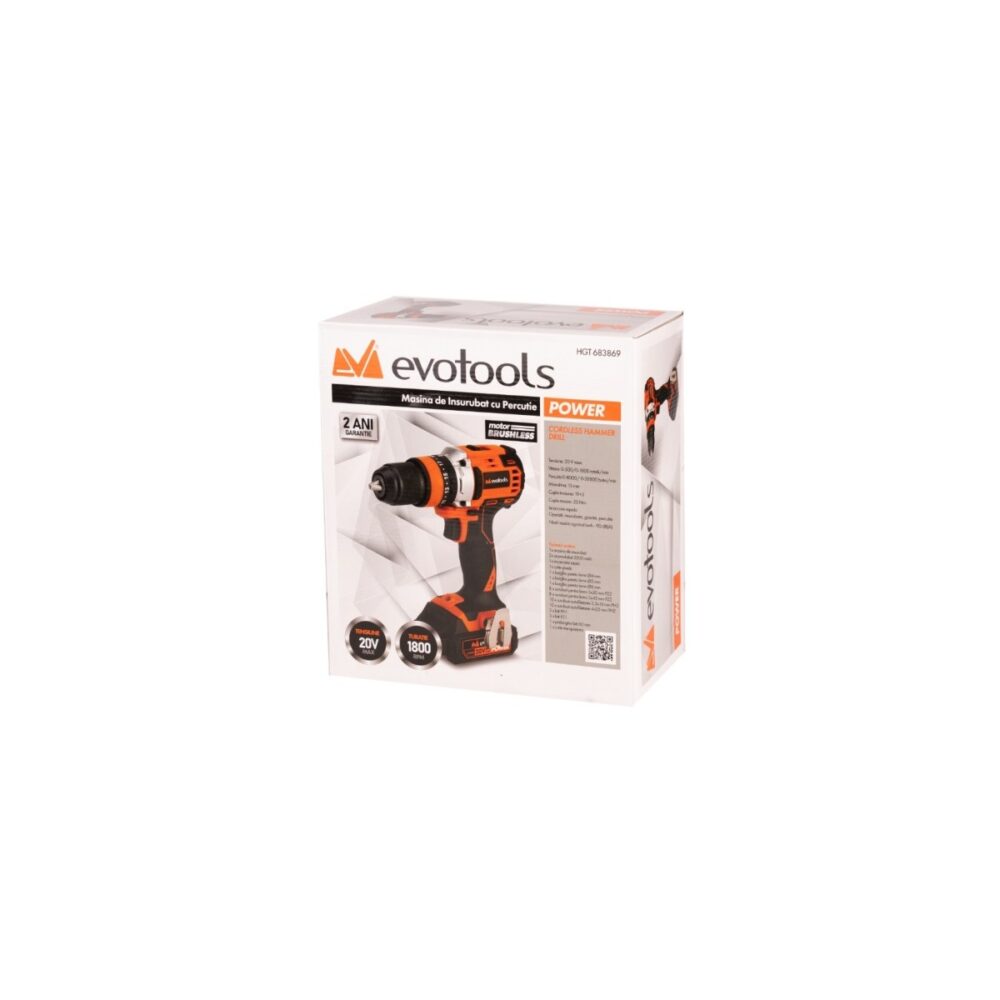 Mașină de înșurubat cu percuție Evotools HGT 683869, Brushless, 20V, 2 acumulatori și accesorii - imagine 5
