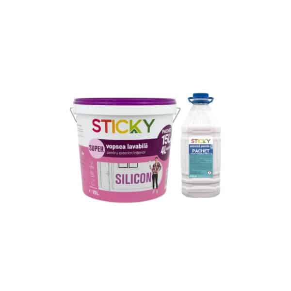 Vopsea lavabilă Sticky Super Sticky exterior/interior Silicon 15L + amorsă 4L - imagine 1