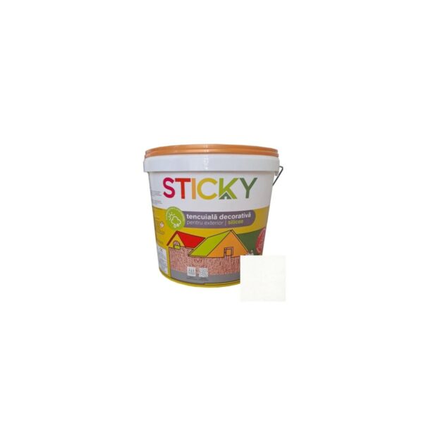Tencuială decorativă Sticky pentru exterior cu silicon, textură bob de orez, albă - imagine 1
