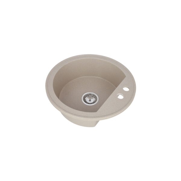 Chiuvetă de bucătărie rotundă Rando Sand cu baterie, granit compozit - imagine 1