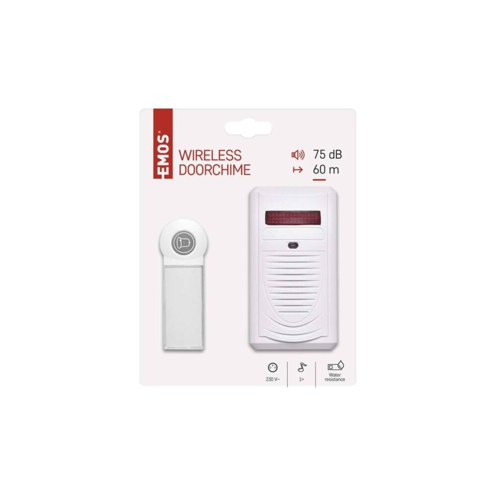 Sonerie fără fir EMOS P5705, rază 60m, 75dB, alimentare 230V, albă - imagine 2