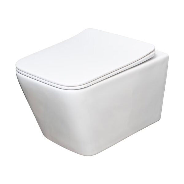 Vas WC suspendat alb Square Rimless cu capac, model A1255WA - imagine 1