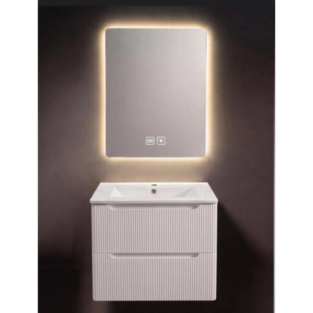 Set mobilier baie Cristina 60 cm cu lavoar ceramic și oglindă LED - imagine 1